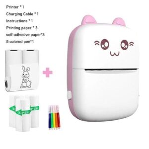 Mini Bluetooth Thermal Printer | Portable Ink-Free Label Printer for Android & iOS | Black on White with Print Paper Roll